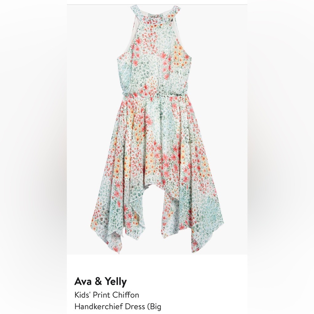 Ava & Yelly Kids' Print Chiffon Handkerchief Dress (size 16 Big Girl)
